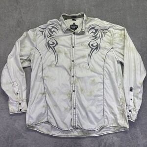Roar Mens Embroidered Shirt Size 3XL Long Sleeve White Cross Y2K Button Western